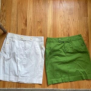 3 Banana republic pencil skirts - green and white w/ gold buttons and one black
